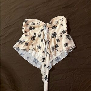 SHEIN Floral Strapless Blouse - Cream and Black